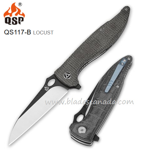 QSP Locust Flipper Folding Knife, VG10 Black, Micarta Flax, QS117-B
